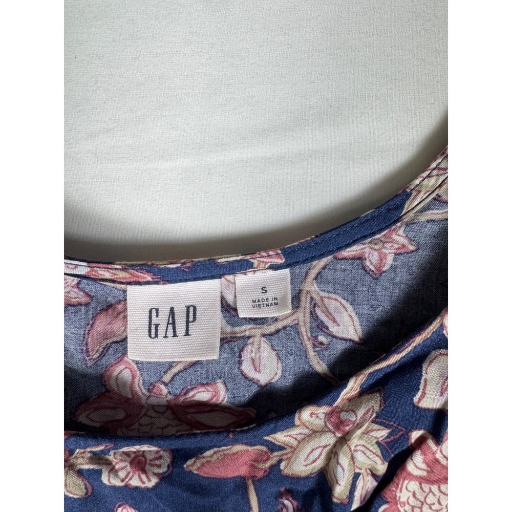 GAP Womens Small Floral Tank Top Blue Pink Sleeveless Lightweight Blouse - Picture 2 of 2